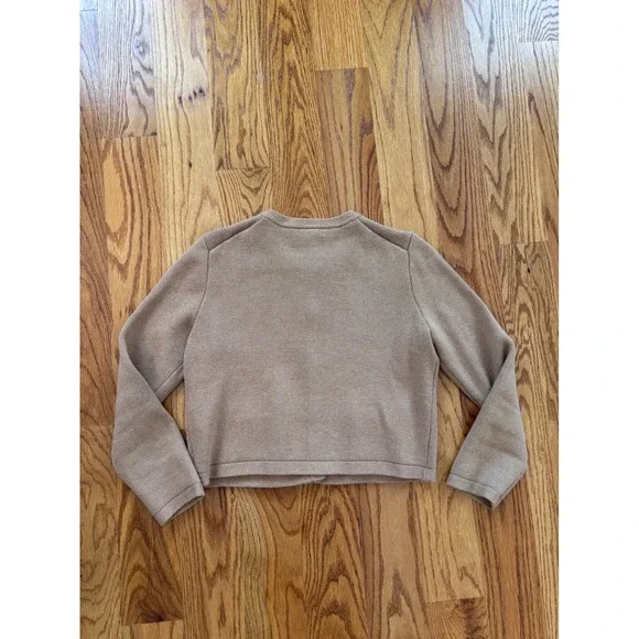 J.Crew Emilie Patch-Pocket Cardigan Sweater Tan Brown Gold Crest Buttons Small - Picture 7 of 8